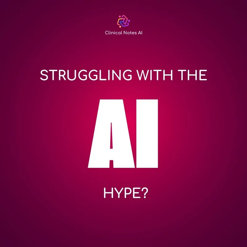 Graphic reading “Struggling with the AI hype?”